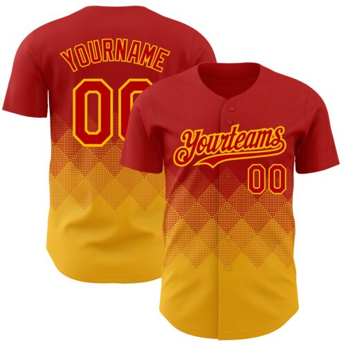 3DPattern2237 Custom Red Gold 3D Pattern Design Gradient Square Shapes Authentic Baseball Jersey