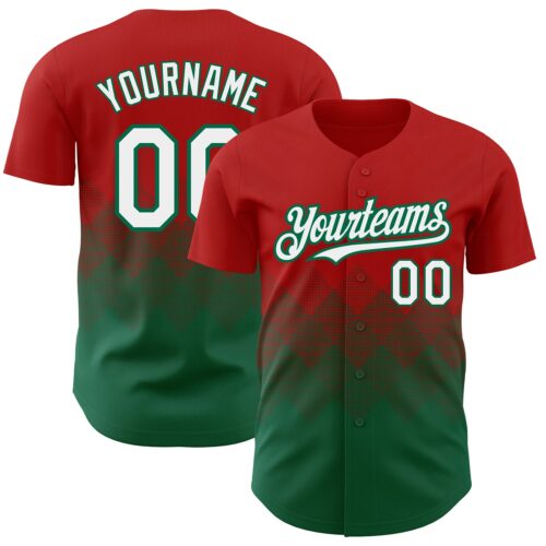 3DPattern2238 Custom Red White-Kelly Green 3D Pattern Design Gradient Square Shapes Authentic Baseball Jersey