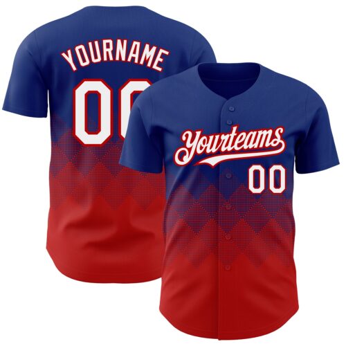 3DPattern2240 Custom Royal White-Red 3D Pattern Design Gradient Square Shapes Authentic Baseball Jersey