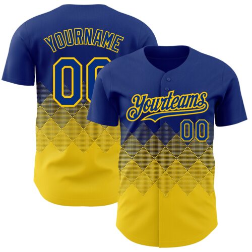 3DPattern2241 Custom Royal Yellow 3D Pattern Design Gradient Square Shapes Authentic Baseball Jersey