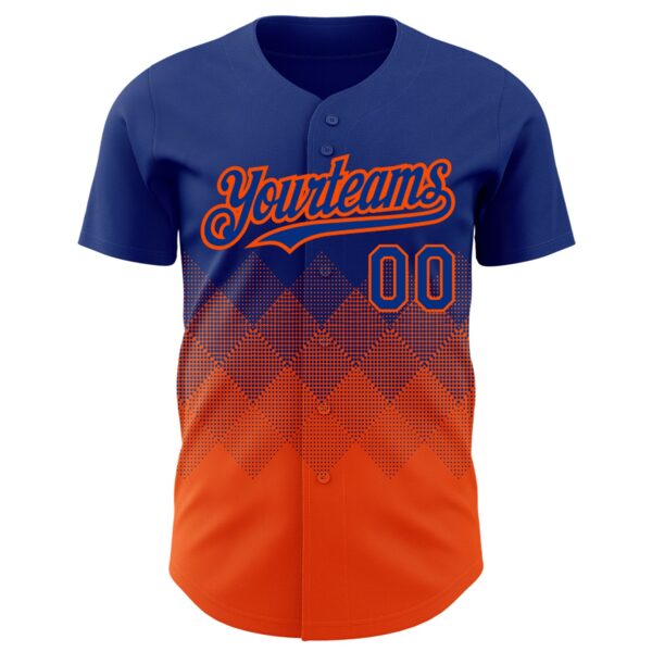 Custom Royal Orange 3D Pattern Design Gradient Square Shapes Authentic Baseball Jersey