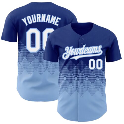 3DPattern2243 Custom Royal White-Light Blue 3D Pattern Design Gradient Square Shapes Authentic Baseball Jersey