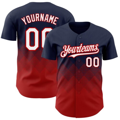 3DPattern2244 Custom Navy White-Red 3D Pattern Design Gradient Square Shapes Authentic Baseball Jersey