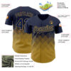 Custom Navy Old Gold 3D Pattern Design Gradient Square Shapes Authentic Baseball Jersey