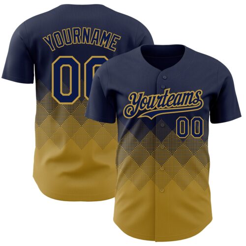 3DPattern2247 Custom Navy Old Gold 3D Pattern Design Gradient Square Shapes Authentic Baseball Jersey