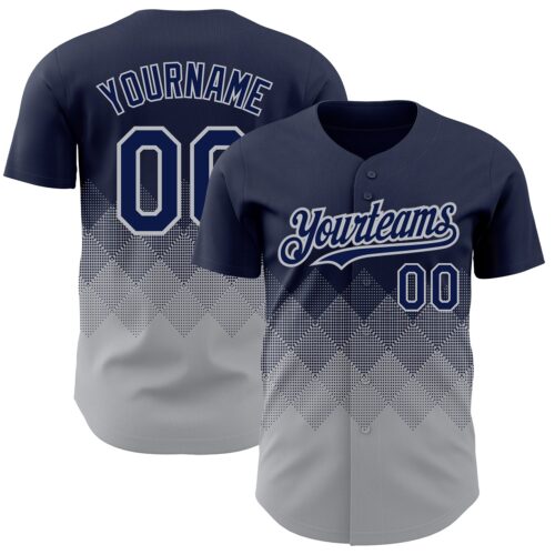 3DPattern2248 Custom Navy Gray 3D Pattern Design Gradient Square Shapes Authentic Baseball Jersey