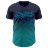 Custom Navy Teal 3D Pattern Design Gradient Square Shapes Authentic Baseball Jersey