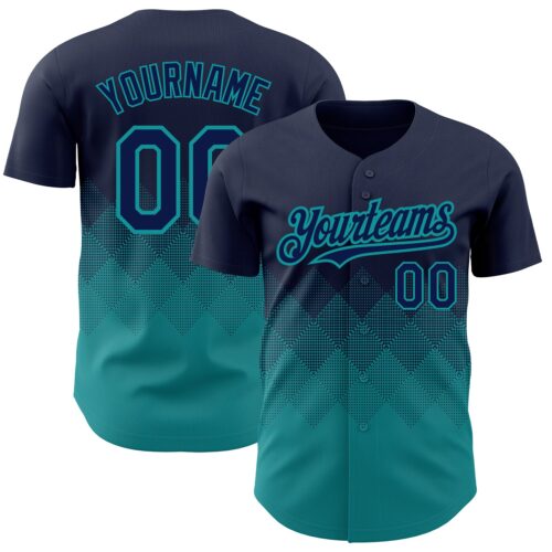 3DPattern2250 Custom Navy Teal 3D Pattern Design Gradient Square Shapes Authentic Baseball Jersey
