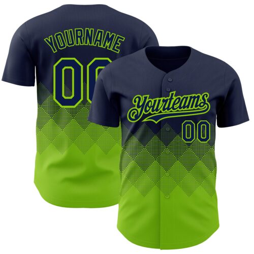 3DPattern2251 Custom Navy Neon Green 3D Pattern Design Gradient Square Shapes Authentic Baseball Jersey