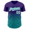 Custom Purple White-Teal 3D Pattern Design Gradient Square Shapes Authentic Baseball Jersey