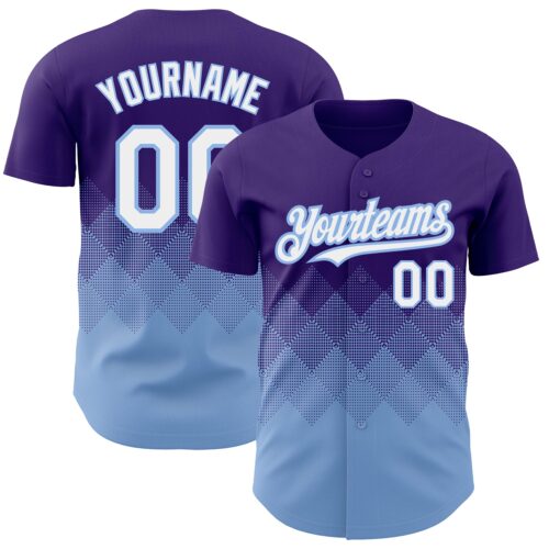 3DPattern2256 Custom Purple White-Light Blue 3D Pattern Design Gradient Square Shapes Authentic Baseball Jersey