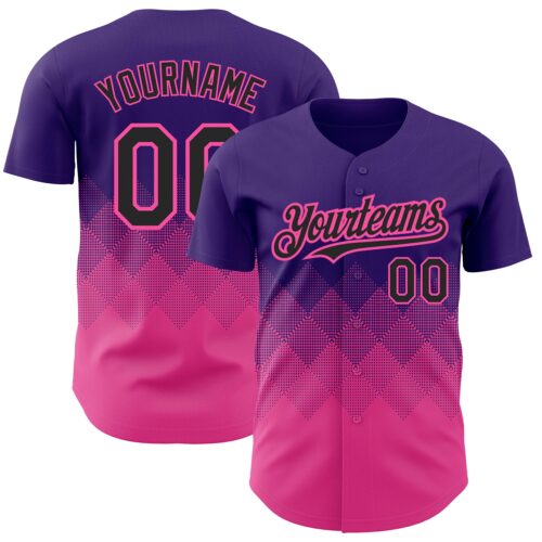 3DPattern2258 Custom Purple Black-Pink 3D Pattern Design Gradient Square Shapes Authentic Baseball Jersey
