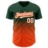 Custom Green White-Orange 3D Pattern Design Gradient Square Shapes Authentic Baseball Jersey