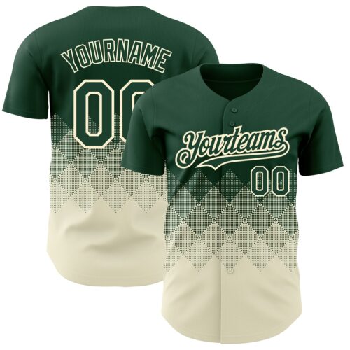 3DPattern2262 Custom Green Cream 3D Pattern Design Gradient Square Shapes Authentic Baseball Jersey