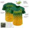 Custom Kelly Green Gold 3D Pattern Design Gradient Square Shapes Authentic Baseball Jersey