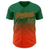 Custom Kelly Green Orange 3D Pattern Design Gradient Square Shapes Authentic Baseball Jersey
