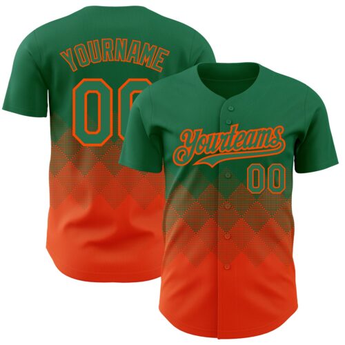 3DPattern2266 Custom Kelly Green Orange 3D Pattern Design Gradient Square Shapes Authentic Baseball Jersey