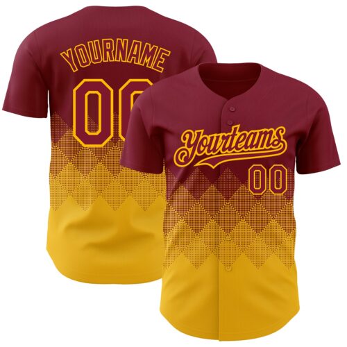 3DPattern2268 Custom Crimson Gold 3D Pattern Design Gradient Square Shapes Authentic Baseball Jersey