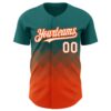 Custom Teal White-Orange 3D Pattern Design Gradient Square Shapes Authentic Baseball Jersey