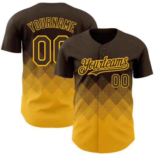 3DPattern2274 Custom Brown Gold 3D Pattern Design Gradient Square Shapes Authentic Baseball Jersey