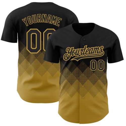 3DPattern2276 Custom Black Old Gold 3D Pattern Design Gradient Square Shapes Authentic Baseball Jersey
