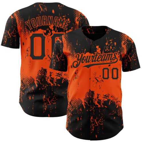 3DPattern2411 Custom Black Orange 3D Pattern Design Abstract Splatter Grunge Art Authentic Baseball Jersey