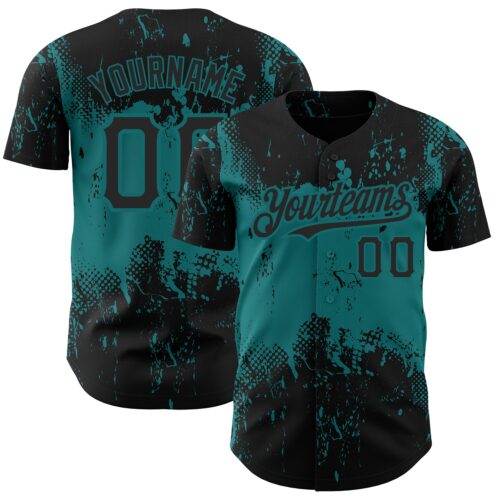 3DPattern2416 Custom Black Teal 3D Pattern Design Abstract Splatter Grunge Art Authentic Baseball Jersey