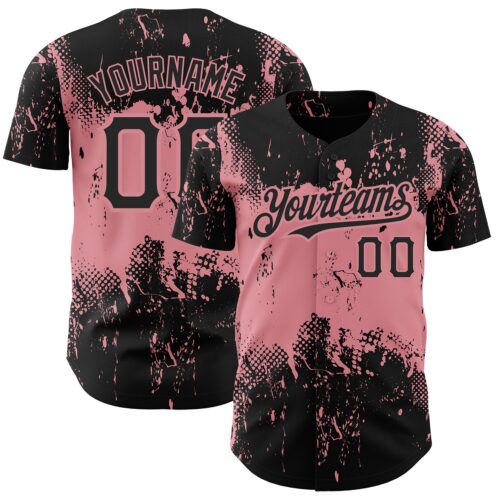 3DPattern2421 Custom Black Medium Pink 3D Pattern Design Abstract Splatter Grunge Art Authentic Baseball Jersey