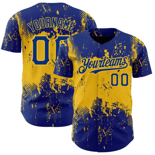 3DPattern2426 Custom Royal Yellow 3D Pattern Design Abstract Splatter Grunge Art Authentic Baseball Jersey