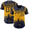 Custom Navy Gold 3D Pattern Design Abstract Splatter Grunge Art Authentic Baseball Jersey
