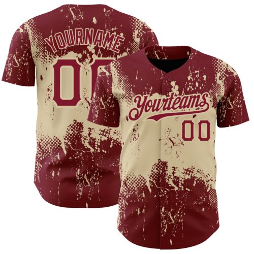 3DPattern2447 Custom Crimson City Cream 3D Pattern Design Abstract Splatter Grunge Art Authentic Baseball Jersey