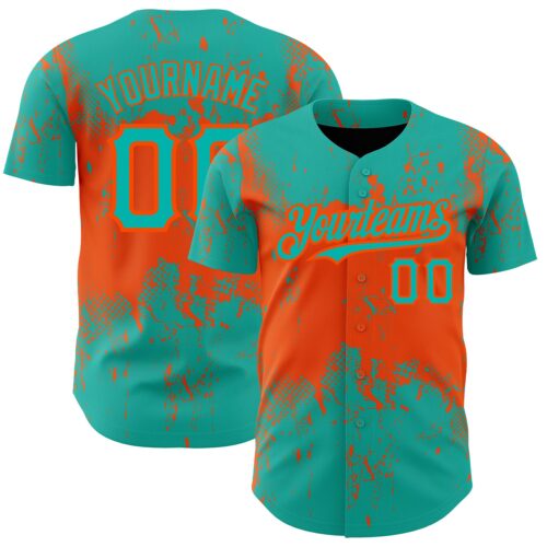 3DPattern2452 Custom Aqua Orange 3D Pattern Design Abstract Splatter Grunge Art Authentic Baseball Jersey