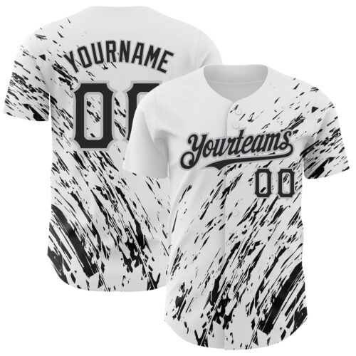 3DPattern2489 Custom White Black-Gray 3D Pattern Design Abstract Splash Authentic Baseball Jersey