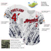 Custom White Red-Navy 3D Pattern Design Abstract Splash Authentic Baseball Jersey