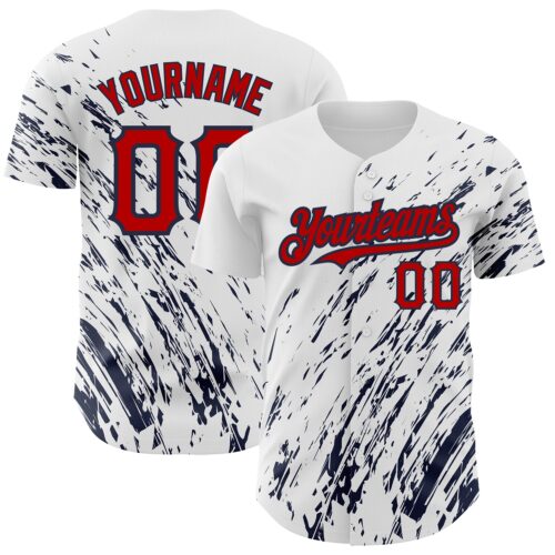 3DPattern2507 Custom White Red-Navy 3D Pattern Design Abstract Splash Authentic Baseball Jersey