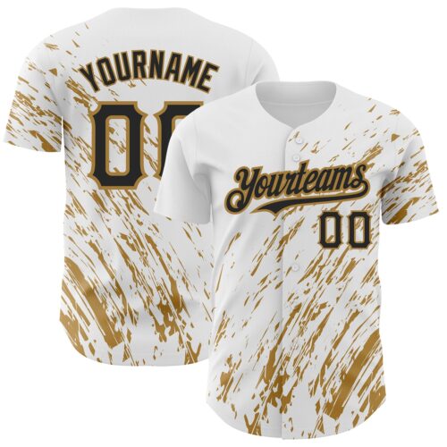 3DPattern2515 Custom White Black-Old Gold 3D Pattern Design Abstract Splash Authentic Baseball Jersey