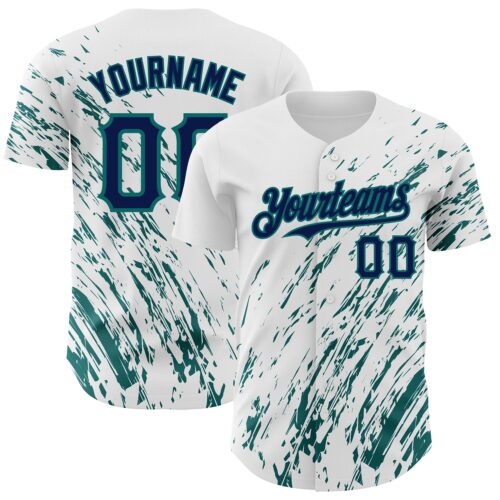3DPattern2528 Custom White Navy-Teal 3D Pattern Design Abstract Splash Authentic Baseball Jersey