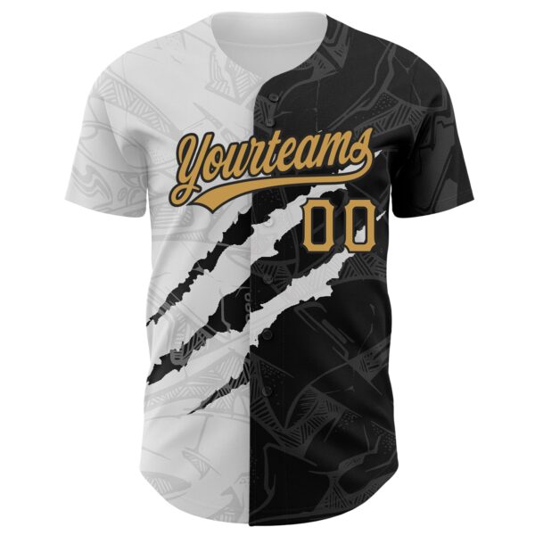 Custom Graffiti Pattern Old Gold-Black 3D Scratch Authentic Baseball Jersey