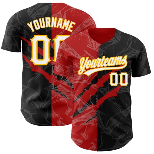 3DPattern2538 Custom Graffiti Pattern Black Red-Gold 3D Scratch Authentic Baseball Jersey