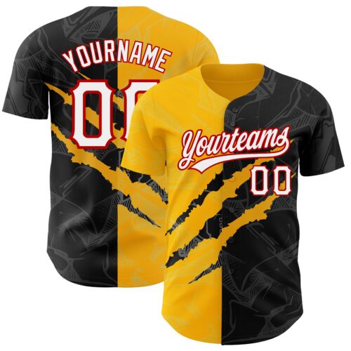 3DPattern2539 Custom Graffiti Pattern Black Gold-Red 3D Scratch Authentic Baseball Jersey