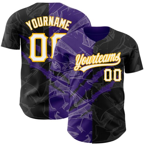 3DPattern2544 Custom Graffiti Pattern Black Purple-Gold 3D Scratch Authentic Baseball Jersey