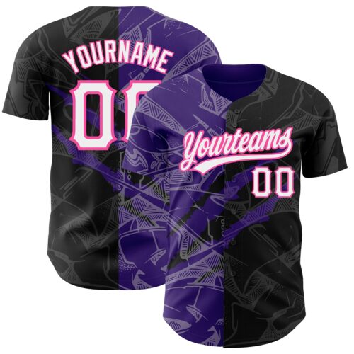 3DPattern2546 Custom Graffiti Pattern Black Purple-Pink 3D Scratch Authentic Baseball Jersey