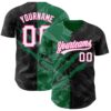 Custom Graffiti Pattern Black Kelly Green-Pink 3D Scratch Authentic Baseball Jersey