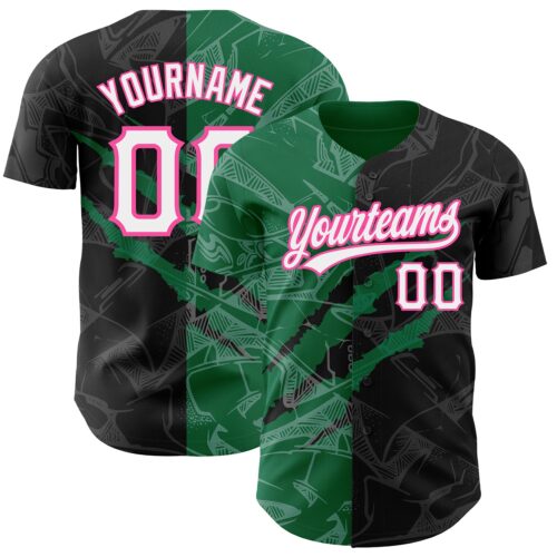 3DPattern2548 Custom Graffiti Pattern Black Kelly Green-Pink 3D Scratch Authentic Baseball Jersey