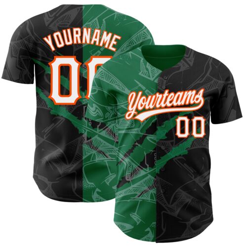 3DPattern2549 Custom Graffiti Pattern Black Kelly Green-Orange 3D Scratch Authentic Baseball Jersey