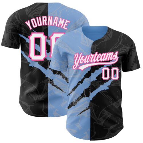 3DPattern2550 Custom Graffiti Pattern Black Light Blue-Pink 3D Scratch Authentic Baseball Jersey