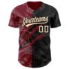 Custom Graffiti Pattern City Cream Black-Crimson 3D Scratch Authentic Baseball Jersey