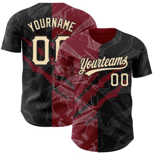 3DPattern2552 Custom Graffiti Pattern City Cream Black-Crimson 3D Scratch Authentic Baseball Jersey