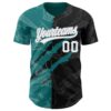 Custom Graffiti Pattern Black Teal-Gray 3D Scratch Authentic Baseball Jersey