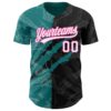 Custom Graffiti Pattern Black Teal-Pink 3D Scratch Authentic Baseball Jersey